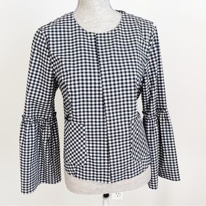 Laundry by Shelli Segal Gingham Bell Sleeve Jacket Medium Black White Op…